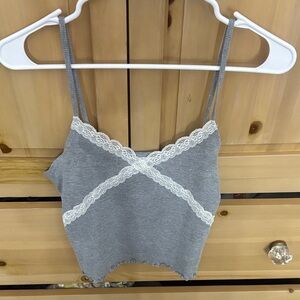 Topshop Gray Cami with Lace Trim